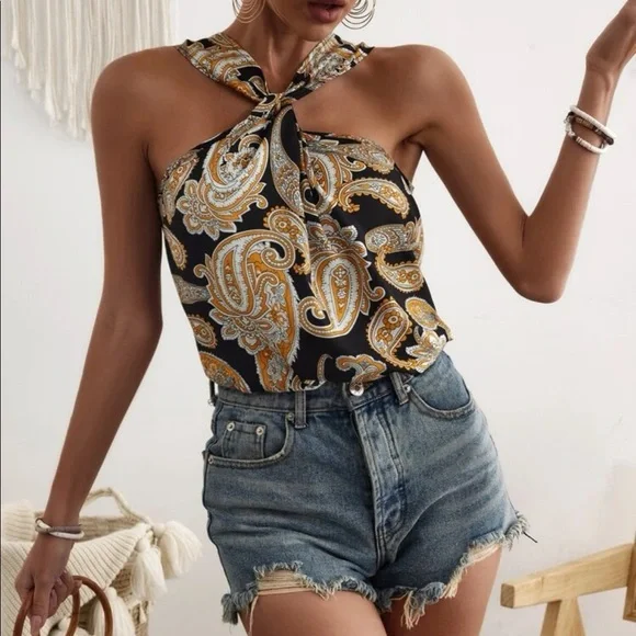 Boho Floral Paisley Print Tank Top Blouse - Picture 5 of 12